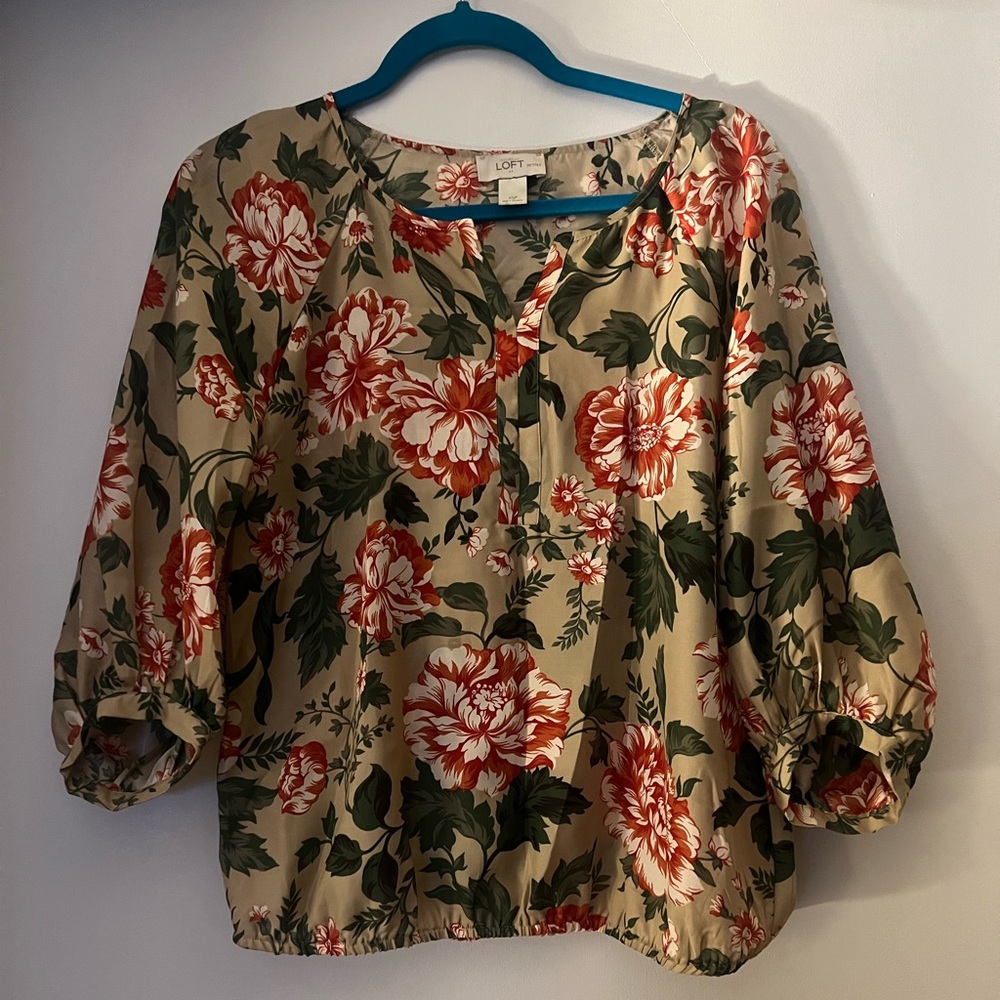 LOFT Floral Blouse - Red and Green